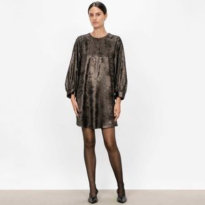 Veronica Maine Metallic Satin Trapeze Dress in‎ Slate